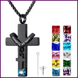 Stainless Steel Cross Locket Necklace for Ashes Memorial Keepsake 24" Chain